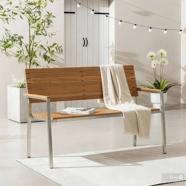 Gartenbank TEAKLINE Teak massiv / Edelstahl - Breite: 114 cm