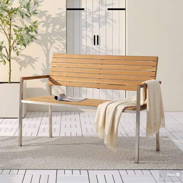 Gartenbank TEAKLINE Teak massiv / Edelstahl - Breite: 114 cm