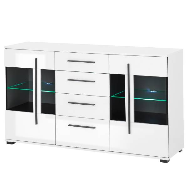 Sideboard Farson mit Glastür Hochglanz Weiß - Breite: 150 cm