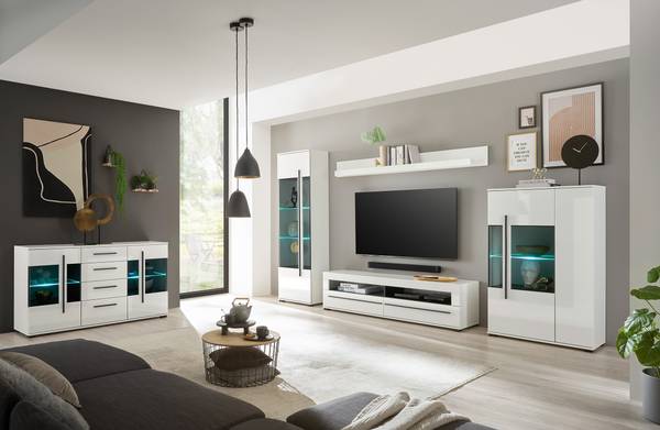 Sideboard Farson mit Glastür Hochglanz Weiß - Breite: 150 cm