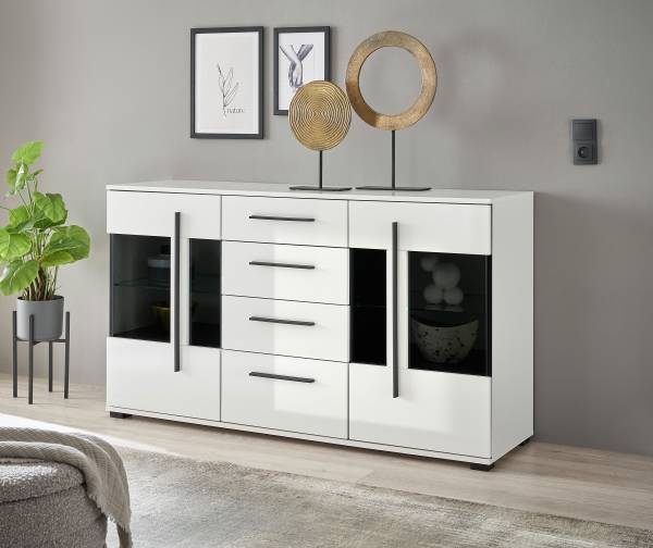 Sideboard Farson mit Glastür Hochglanz Weiß - Breite: 150 cm