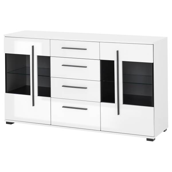 Sideboard Farson mit Glastür Hochglanz Weiß - Breite: 150 cm