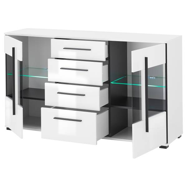 Sideboard Farson mit Glastür Hochglanz Weiß - Breite: 150 cm