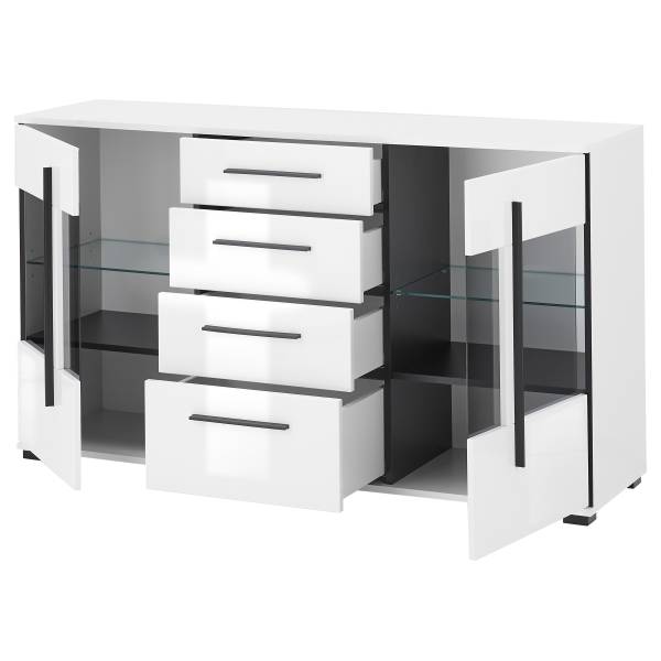 Sideboard Farson mit Glastür Hochglanz Weiß - Breite: 150 cm