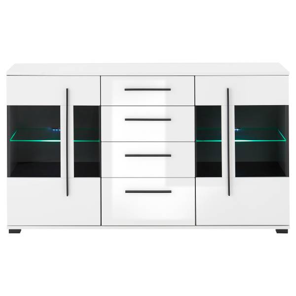 Sideboard Farson mit Glastür Hochglanz Weiß - Breite: 150 cm