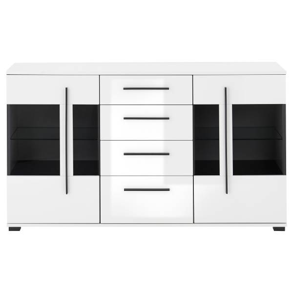 Sideboard Farson mit Glastür Hochglanz Weiß - Breite: 150 cm