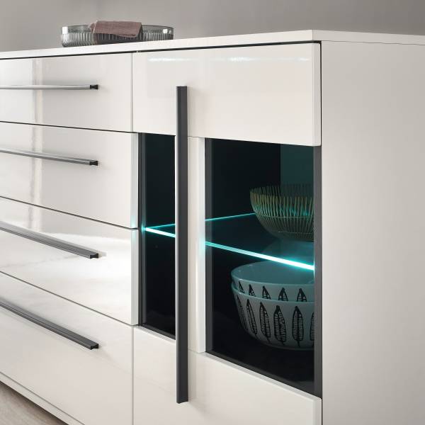 Sideboard Farson mit Glastür Hochglanz Weiß - Breite: 150 cm