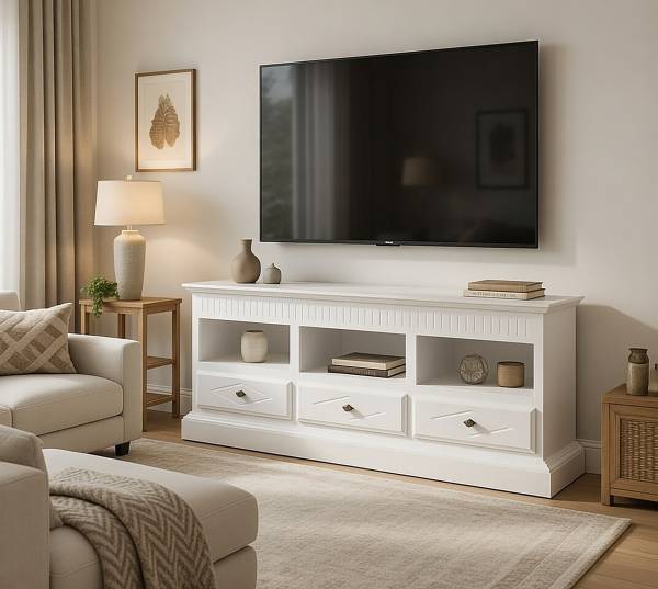 TV Lowboard La Carlotta Pinie massiv - Creme