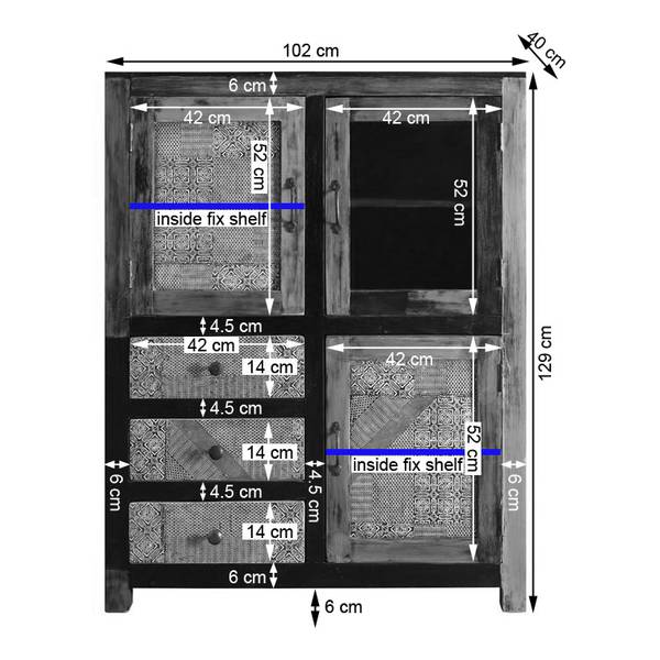 Buffet haut Goa II Acacia / Manguier partiellement massif Multicolore
