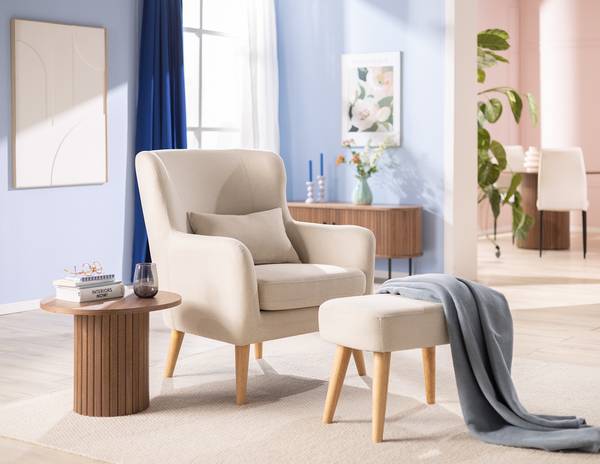 Sessel RIBOLT mit Hocker Webstoff Celia: Sahara