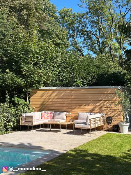 Loungeecke TEAKLINE Webstoff / Teak massiv - Hellgrau