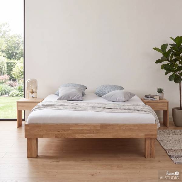 Massief houten bed AresWOOD wit geolied eikenhout - 140 x 200 cm - zonder hoofdeinde