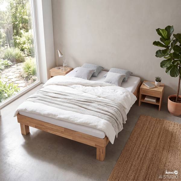 Massief houten bed AresWOOD wit geolied eikenhout - 140 x 200 cm - zonder hoofdeinde