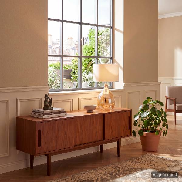 Tischleuchte Loster Mischgewebe / Sicherheitsglas - 1-flammig - Beige