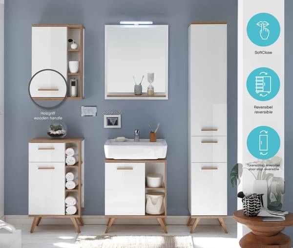 Hochschrank Quickset 923 Weiß / Eiche Riviera Dekor
