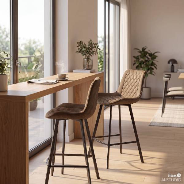 Chaises de bar Epra (lot de 2) microfibre / Métal - Beige / Gris