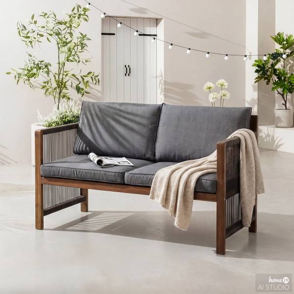 Banc de jardin massif Bayton Marron - Gris - Polyester - Acacia - 116 x 83 x 61 cm