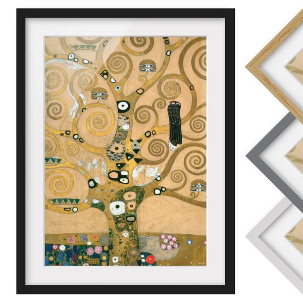 Afbeelding De Levensboom I deels massief grenenhout - zwart - 70 x 100 cm