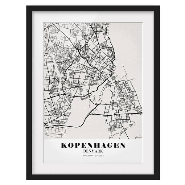 Bild Stadtplan Kopenhagen I Kiefer teilmassiv - Schwarz - 70 x 100 cm