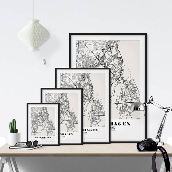 Bild Stadtplan Kopenhagen I Kiefer teilmassiv - Schwarz - 70 x 100 cm
