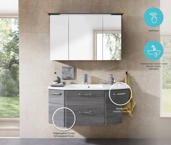 Waschtisch Quickset 328 Inklusive Mineralgussbecken - Graphit Struktur Dekor