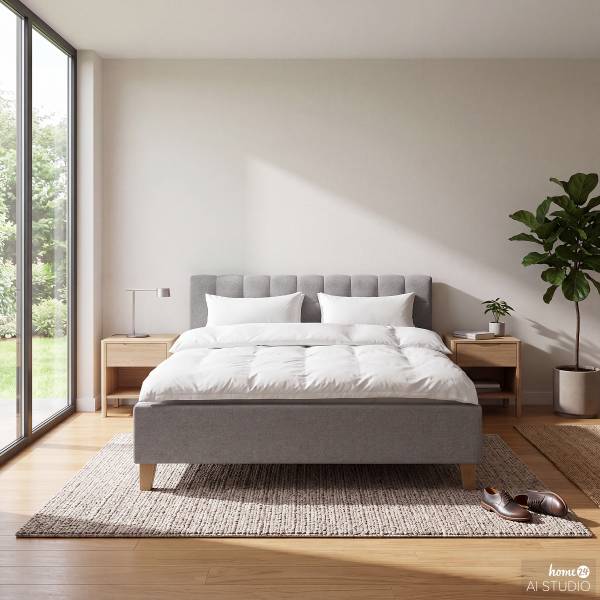 Lit capitonné Woodlake I Tissu Mavie: Gris - 200 x 200cm - Sans espace de rangement