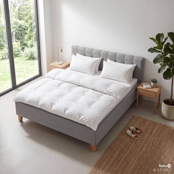 Lit capitonné Woodlake I Tissu Mavie: Gris - 200 x 200cm - Sans espace de rangement
