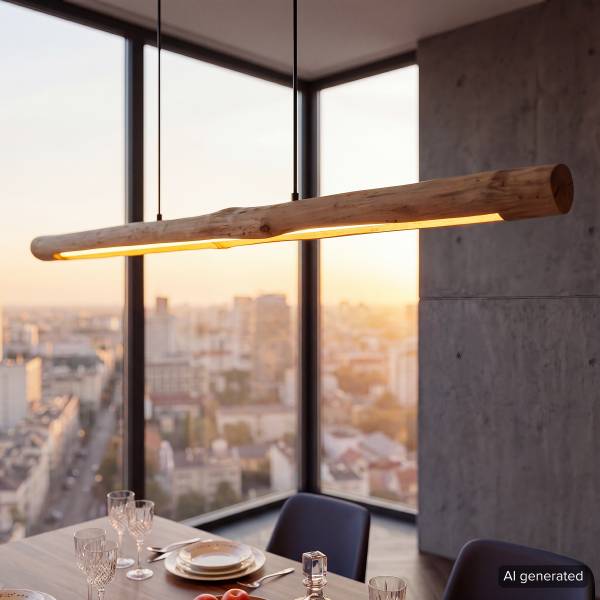 LED-hanglamp Mella II massief eucalyptushout/ijzer - 1-lichts