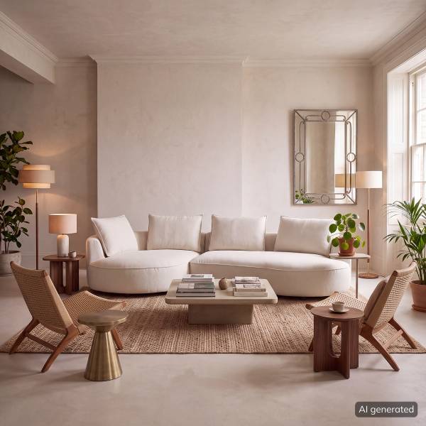 Bigsofa BUCKLEY Webstoff Saia: Beige - Ausrichtung links