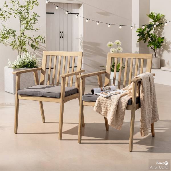Chaises de jardin FYLKE - Lot de 2 Acacia massif / Polyester - Marron / Gris