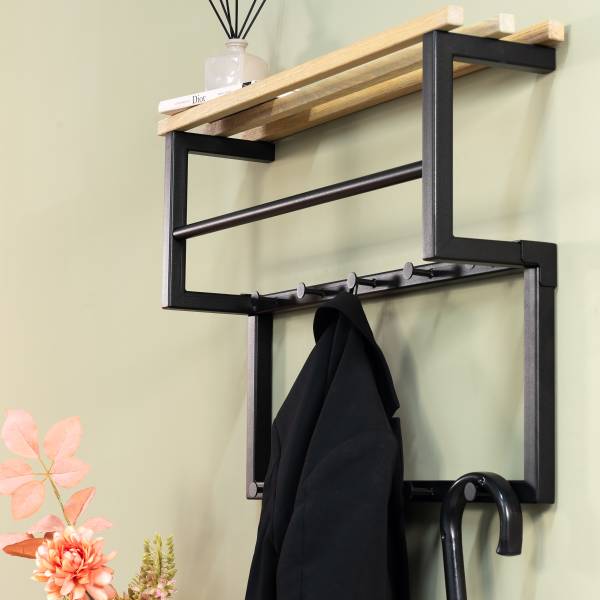 Wandgarderobe Rizzoli XS Eiche massiv / Metall - Eiche / Schwarz