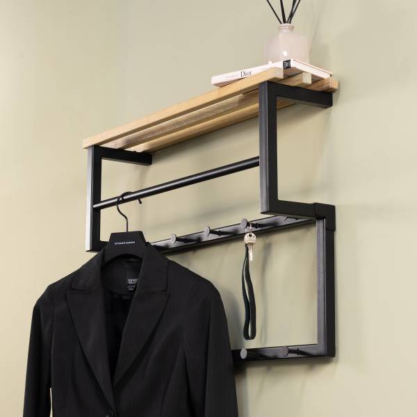 Wandgarderobe Rizzoli XS Eiche massiv / Metall - Eiche / Schwarz