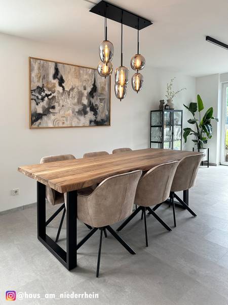Massiver Baumkanten-Esstisch KAPRA Akazie Braun - 220 x 100 cm - Schwarz - U-Form - Tischplattenstärke: 5 cm