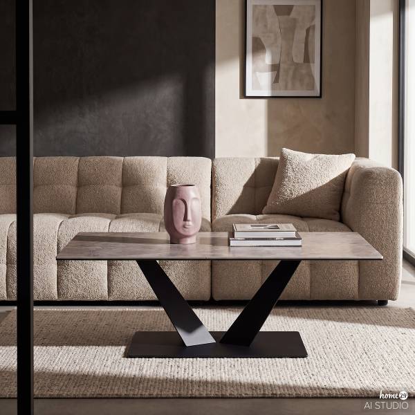 Couchtisch Vinezac Keramik / Metall - Marmor Grau Dekor / Schwarz
