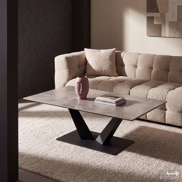Couchtisch Vinezac Keramik / Metall - Marmor Grau Dekor / Schwarz