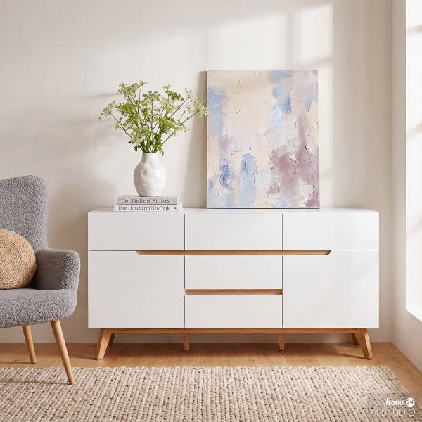 Sideboard Tenabo II Eiche teilmassiv - Weiß / Eiche