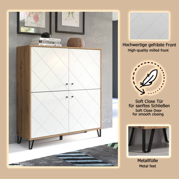 Highboard Touch Artisan eikenhouten look/wit