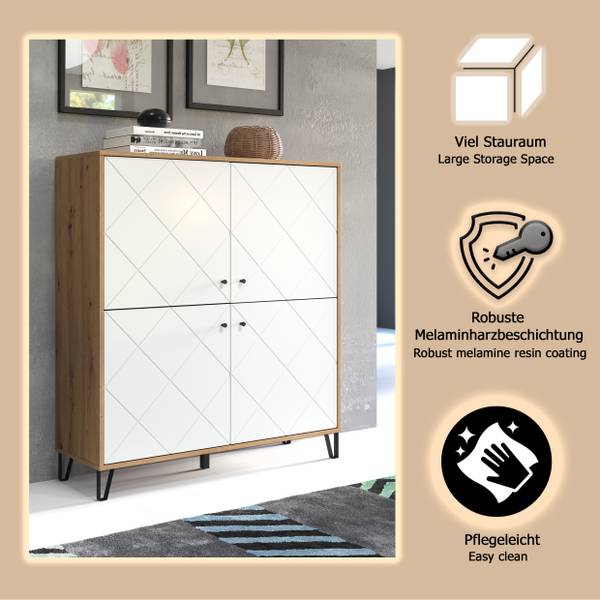 Highboard Touch Artisan eikenhouten look/wit
