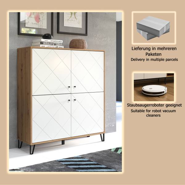 Highboard Touch Artisan eikenhouten look/wit