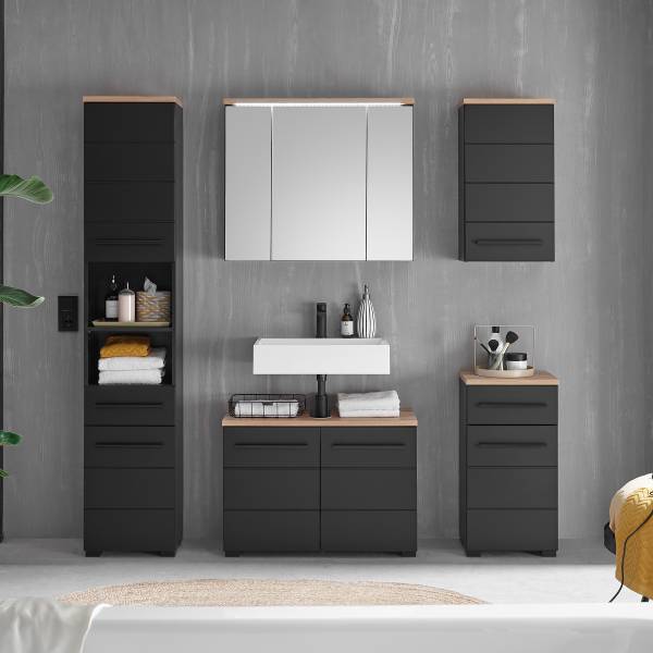 Waschbeckenunterschrank Wyntoon Matt Schwarz - Breite: 80 cm