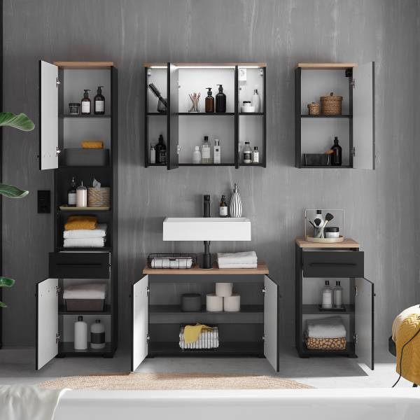 Waschbeckenunterschrank Wyntoon Matt Schwarz - Breite: 80 cm