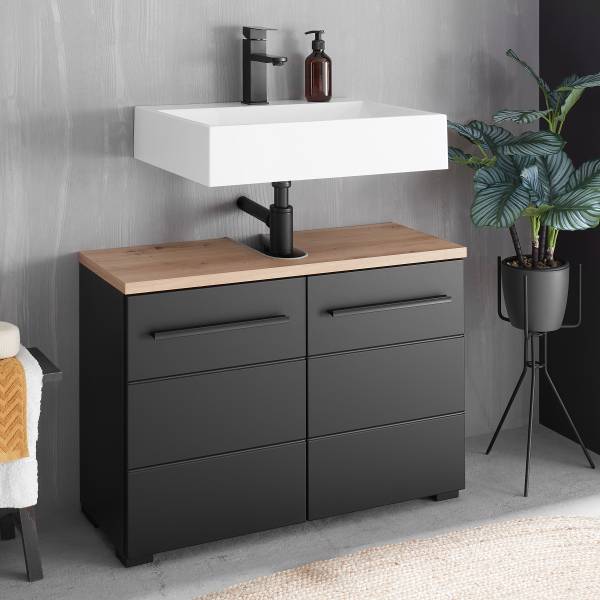 Waschbeckenunterschrank Wyntoon Matt Schwarz - Breite: 80 cm