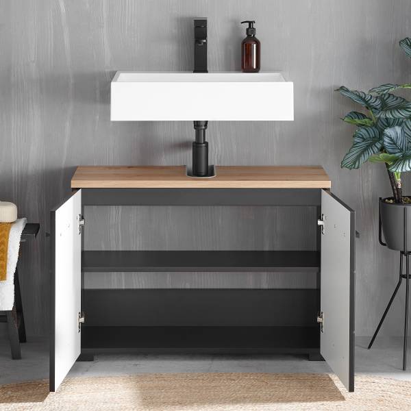 Waschbeckenunterschrank Wyntoon Matt Schwarz - Breite: 80 cm