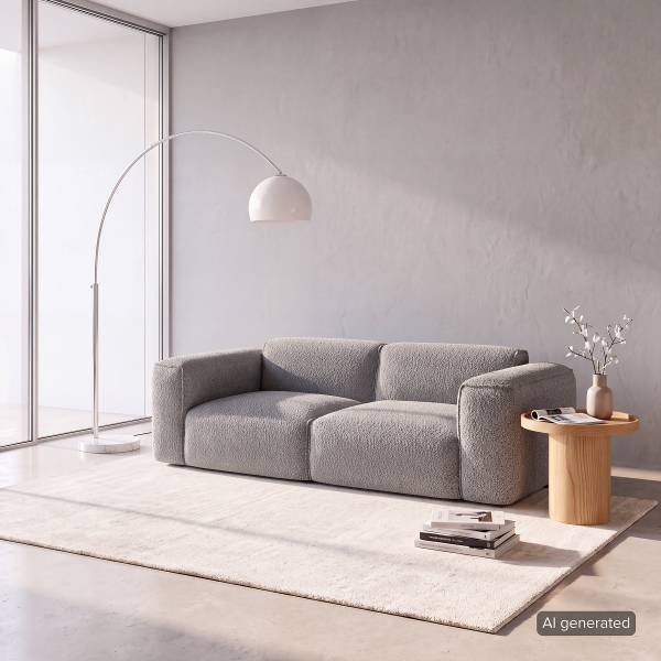 2-Sitzer Sofa HUDSON Teddy-Bouclé Stoff Bony: Grau