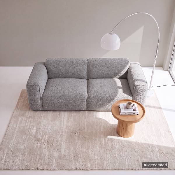 2-Sitzer Sofa HUDSON Teddy-Bouclé Stoff Bony: Grau