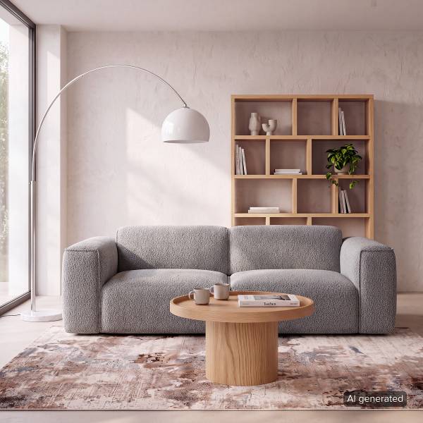 2-Sitzer Sofa HUDSON Teddy-Bouclé Stoff Bony: Grau