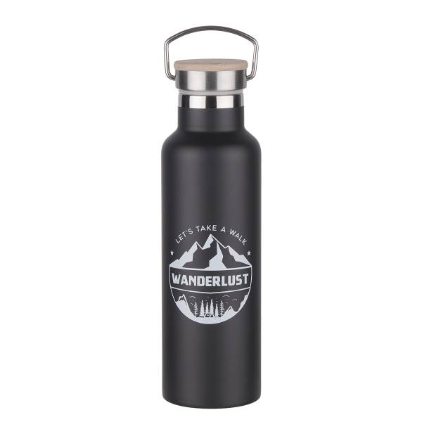 Thermos WANDERLUST Acciaio inox, bambù - Nero