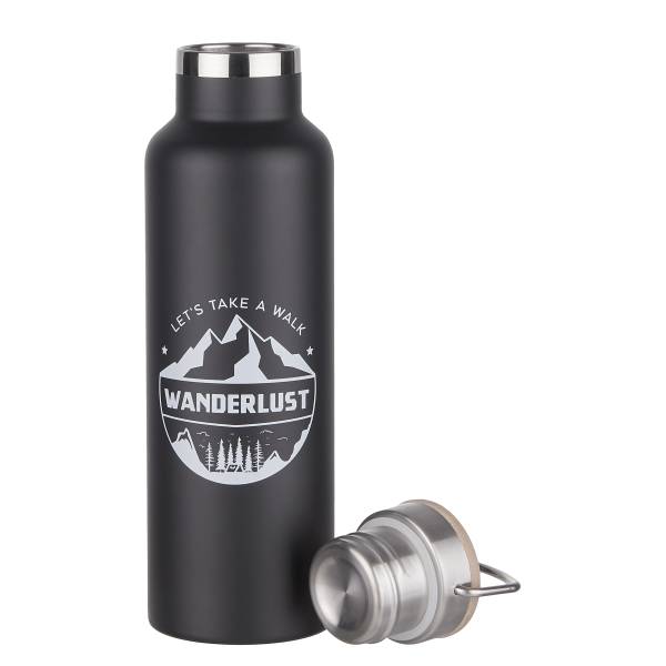 Thermos WANDERLUST Acciaio inox, bambù - Nero