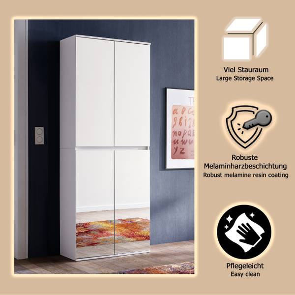 Garderobenschrank Mirror Weiß - Breite: 74 cm