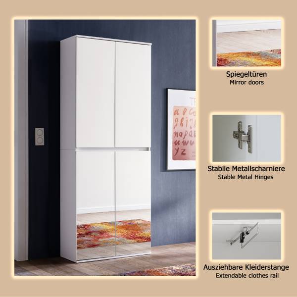 Garderobenschrank Mirror Weiß - Breite: 74 cm